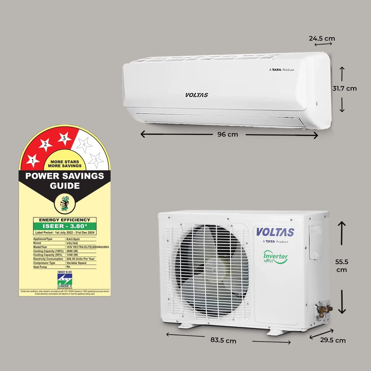 Voltas 1.5 Ton 3 Star, Inverter Split AC(Copper, 5-in-1 Adjustable Mode, Anti-dust Filter, 2023 Model, 183V Vertis Emerald, White) - ATC Electronics