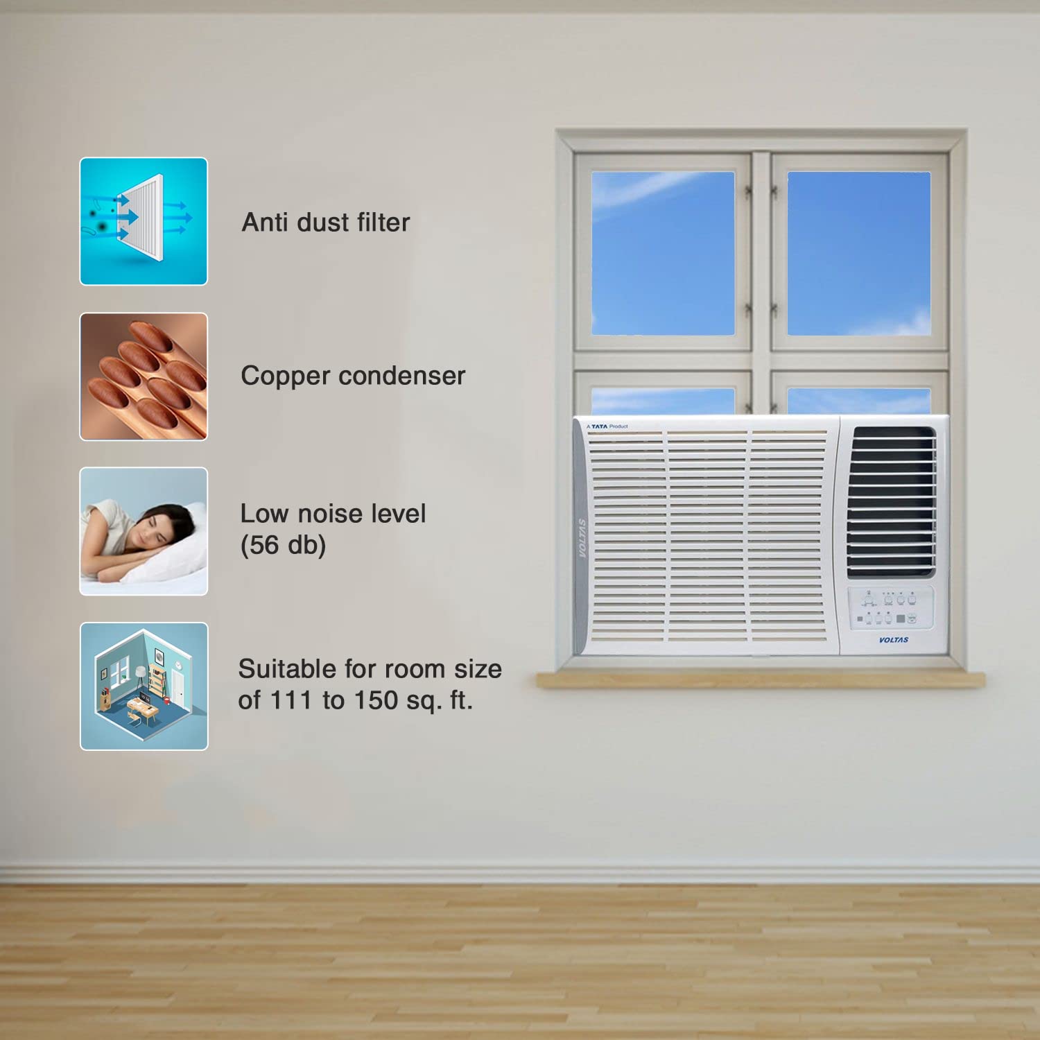 Voltas 1.5 Ton 5 Star, Inverter Window AC (Copper, 2023 Model, 185V Vertis Elite, White) - ATC Electronics