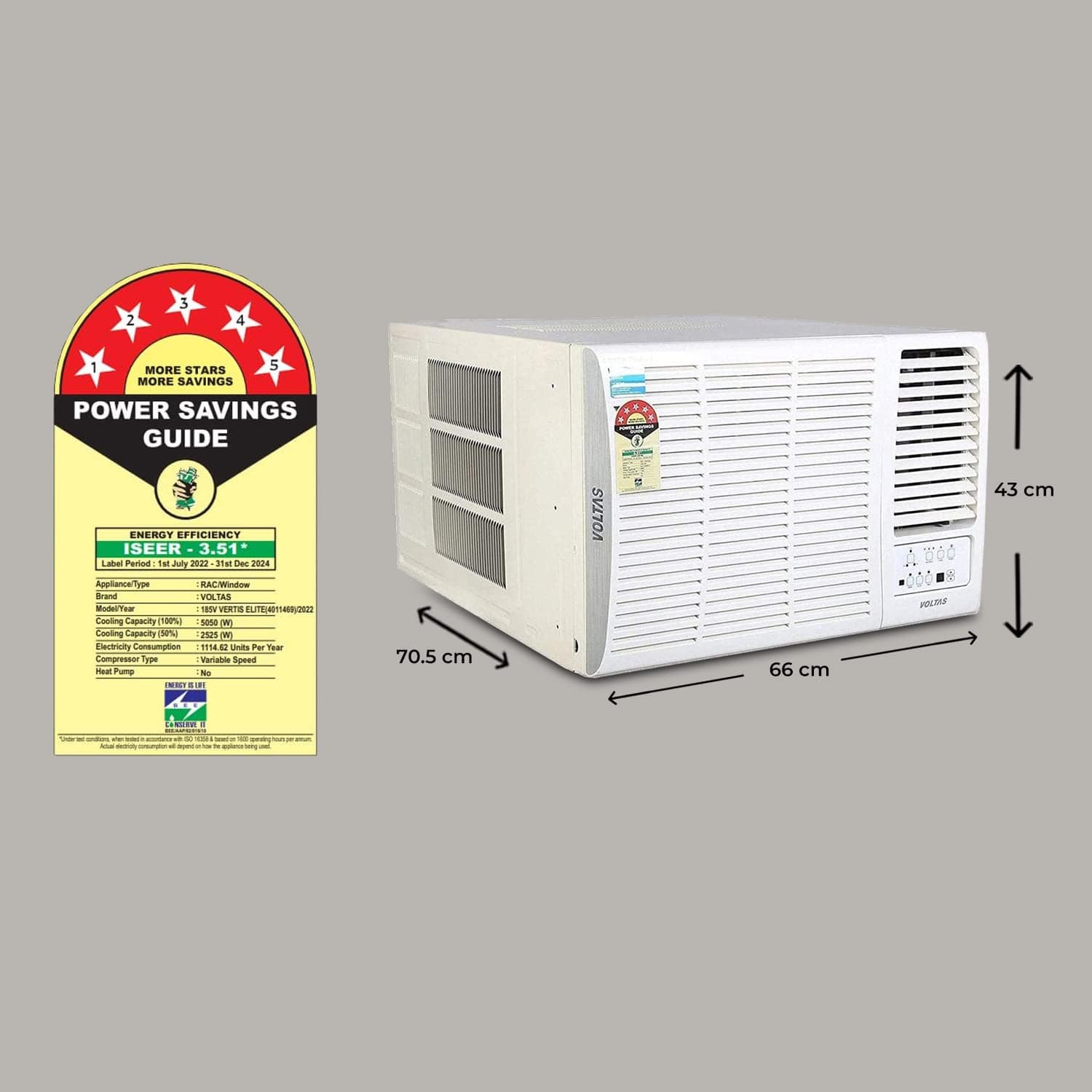Voltas 1.5 Ton 5 Star, Inverter Window AC (Copper, 2023 Model, 185V Vertis Elite, White) - ATC Electronics