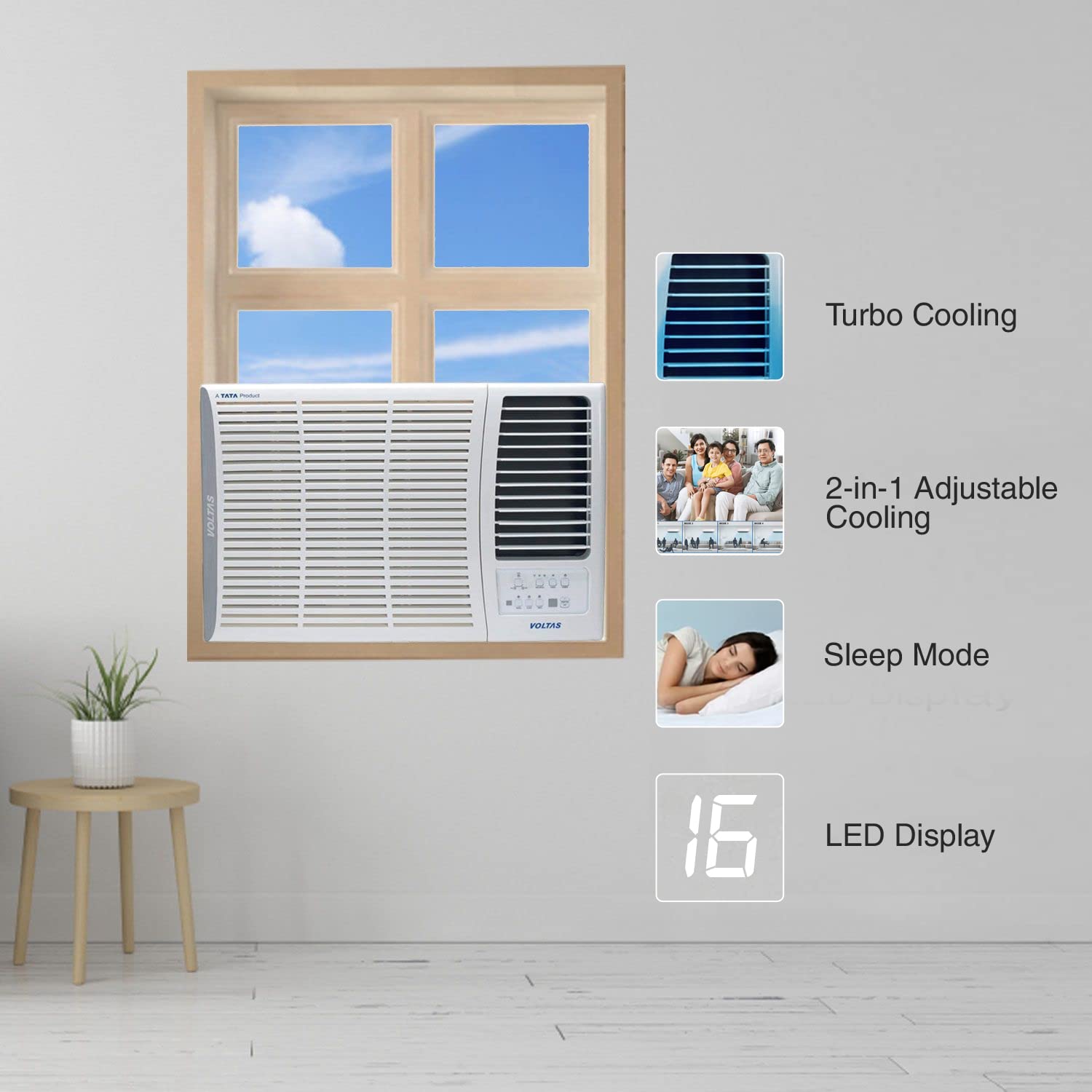 Voltas 1.5 Ton 5 Star, Inverter Window AC (Copper, 2023 Model, 185V Vertis Elite, White) - ATC Electronics