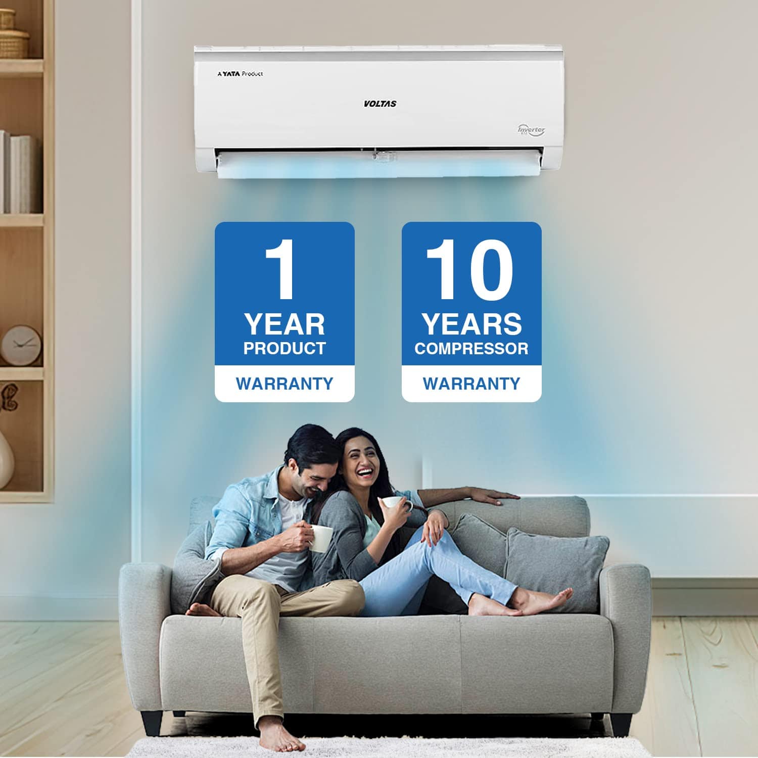 Voltas 2 Ton 3 Star, Inverter Split AC(Copper, 4-in-1 Adjustable Mode, Anti-dust Filter, 2023 Model, 243V Vectra Elite, White) - ATC Electronics