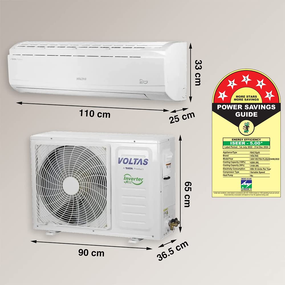Voltas 2 Ton 5 Star, Inverter Split AC(Copper,4-in-1 Adjustable Mode, Anti-dust Filter, 2023 Model, 245V Vectra Plus, White) - ATC Electronics