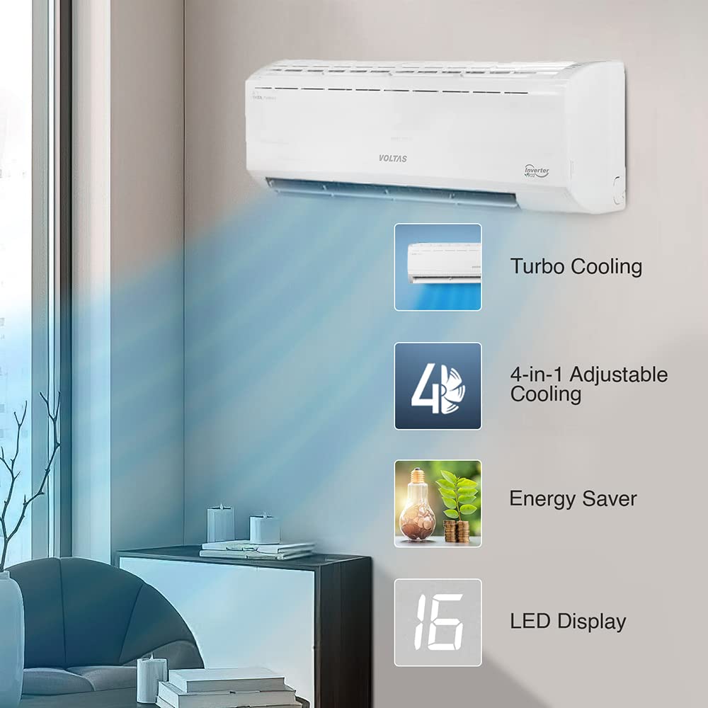 Voltas 2 Ton 5 Star, Inverter Split AC(Copper,4-in-1 Adjustable Mode, Anti-dust Filter, 2023 Model, 245V Vectra Plus, White) - ATC Electronics