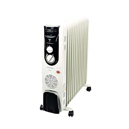 Morphy Richards OFR Room Heater, 13 Fin 2500 Watts Oil Filled Room Heater with 400W PTC Ceramic Fan Heater, ISI Approved (OFR 13F White/Black) - ATC Electronics