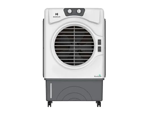 Havells Koolaire 51L 2 Knobs Air Cooler for home | 5 Leaf Aluminium Blade | 3 Speed Settings | Powerful Air Delivery | Everlast Pump | 3 Side High Density Honeycomb Pads | Heavy Duty (White/Grey)