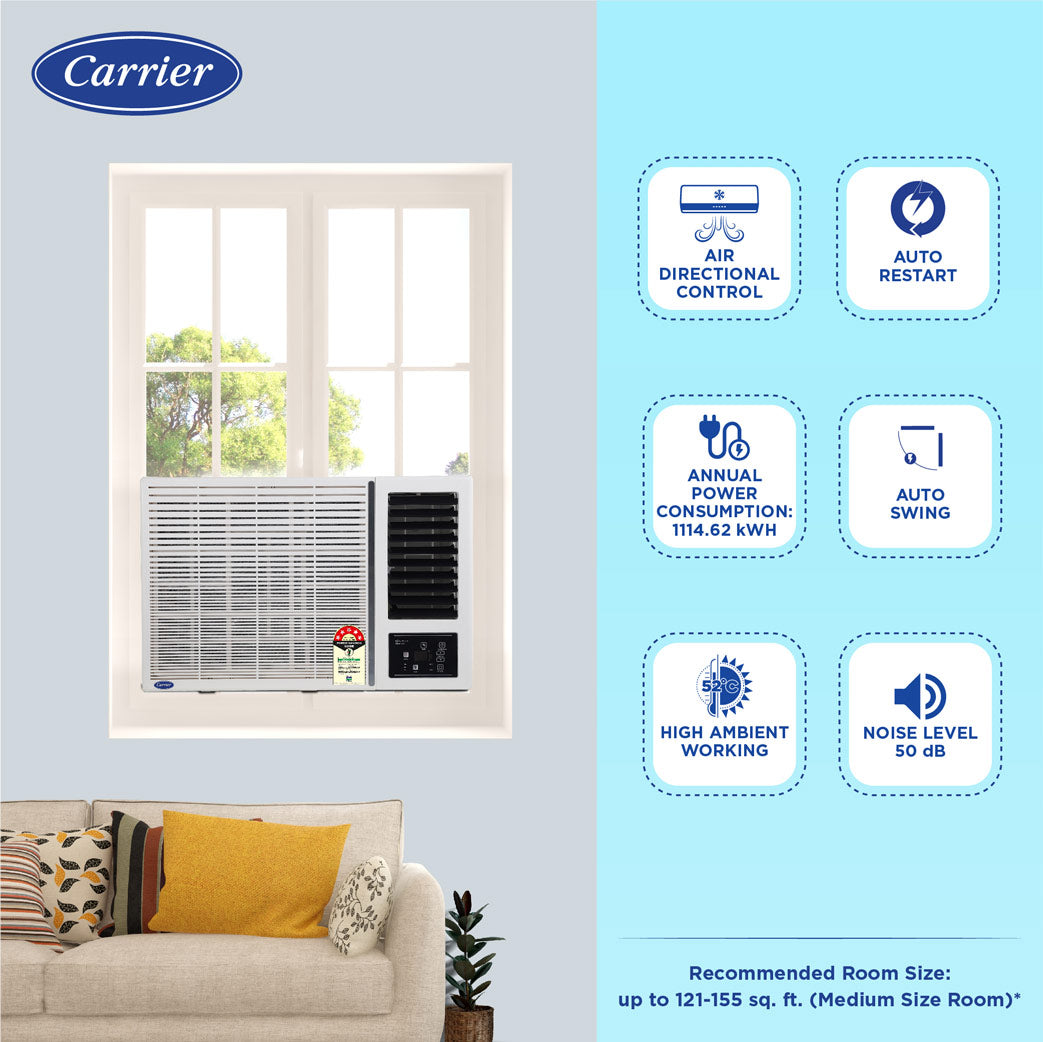 Carrier 1.5 Ton 5 Star inverter Window AC (Copper, 2023 Model, White,18k ESTRELLA DXI) - ATC Electronics