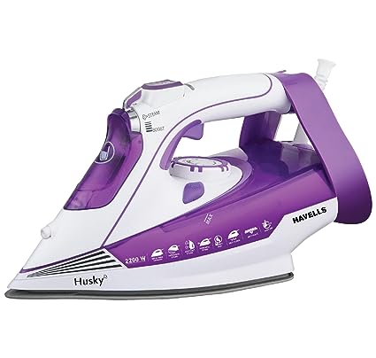 Havells Plastic Husky 2200 W Steam Iron With Auto Shut Off, Steam Boost, Vertical, Horizontal Ironing, Anti Drip, Self-Cleaning & Anti Calc Technology. (Purple), 2200 Watt - ATC Electronics