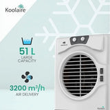 Havells Koolaire 51L 2 Knobs Air Cooler for home | 5 Leaf Aluminium Blade | 3 Speed Settings | Powerful Air Delivery | Everlast Pump | 3 Side High Density Honeycomb Pads | Heavy Duty (White/Grey)