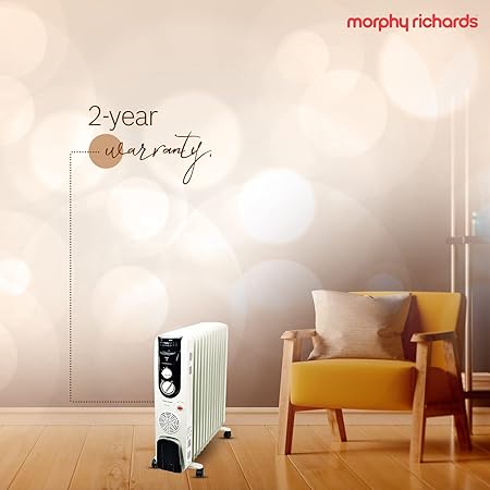 Morphy Richards OFR Room Heater, 13 Fin 2500 Watts Oil Filled Room Heater with 400W PTC Ceramic Fan Heater, ISI Approved (OFR 13F White/Black) - ATC Electronics
