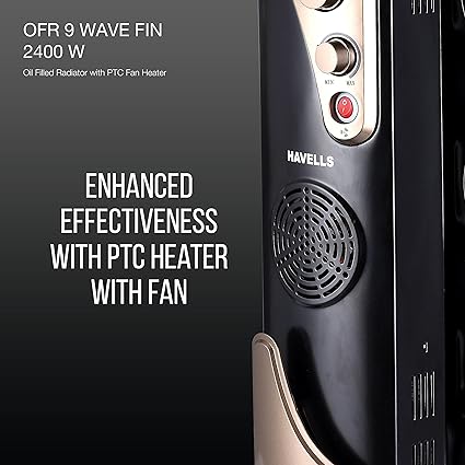 Havells OFR 9 Wave Fin with PTC 2400 Watts Fan Heater (Black) - ATC Electronics