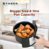 Faber 4L 1350W Manual Air Fryer| Fry, Bake, Roast, Toast, Grill & Reheat| 85% Less Oil, 360° Air Cooking |Temperature & Timer Control |Auto Off |Non-Stick Pan| 2Y Warranty by Faber| FAF 4.0L MS BK