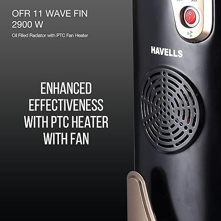 Havells OFR 11 2900 Watts Wave Fin with PTC Fan Heater (Black) (OFR 11 Wave Fin) - ATC Electronics