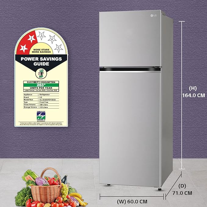 LG 340 L 2 Star Frost-Free Smart Inverter Double Door Refrigerator (GL-S342SPZY, Shiny Steel, Convertible & Multi Air Flow) - ATC Electronics