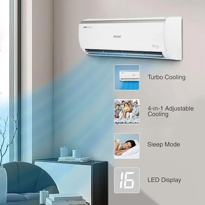 Voltas 1 Ton 3 Star, Inverter Split AC( 123V Vectra Elite, White)  From Best Air Conditioner Brand in India. Best Affordable AC in India, Air conditioner Price