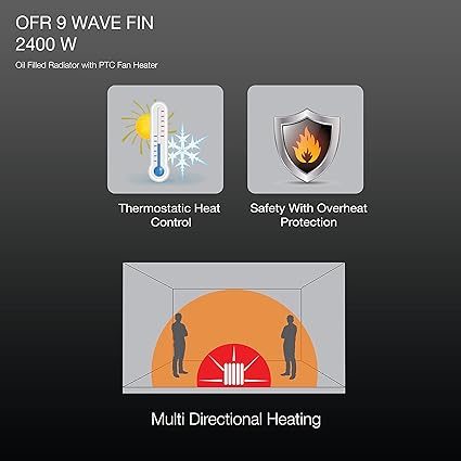 Havells OFR 9 Wave Fin with PTC 2400 Watts Fan Heater (Black) - ATC Electronics