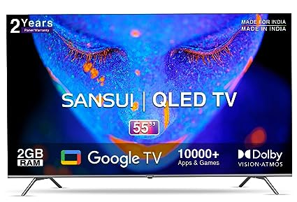 SANSUI 140 cm (55 inches) 4K Ultra HD Smart QLED Google TV JSW55GSQLED (Black) - ATC Electronics