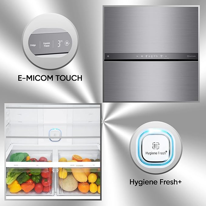 LG 592 L 1 Star Frost Free Inverter Wi-Fi Double Door Refrigerator (2023 Model, GR-H812HLHM, Platinum Silver3, With Hygiene Fresh+ & Door Cooling+) - ATC Electronics