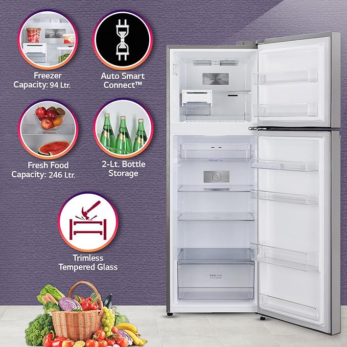 LG 340 L 2 Star Frost-Free Smart Inverter Double Door Refrigerator (GL-S342SPZY, Shiny Steel, Convertible & Multi Air Flow) - ATC Electronics