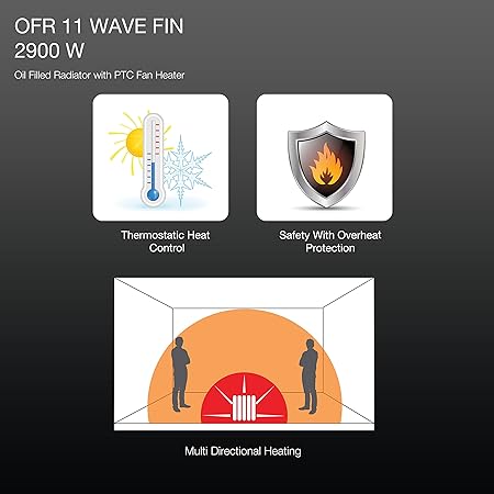 Havells OFR 11 2900 Watts Wave Fin with PTC Fan Heater (Black) (OFR 11 Wave Fin) - ATC Electronics