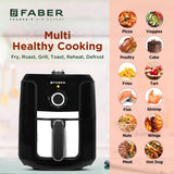 Faber 4L 1350W Manual Air Fryer| Fry, Bake, Roast, Toast, Grill & Reheat| 85% Less Oil, 360° Air Cooking |Temperature & Timer Control |Auto Off |Non-Stick Pan| 2Y Warranty by Faber| FAF 4.0L MS BK