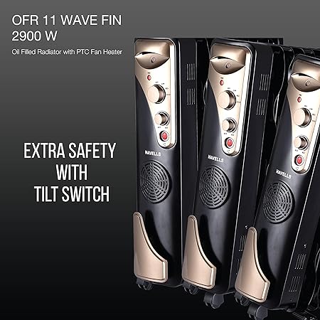 Havells OFR 11 2900 Watts Wave Fin with PTC Fan Heater (Black) (OFR 11 Wave Fin) - ATC Electronics