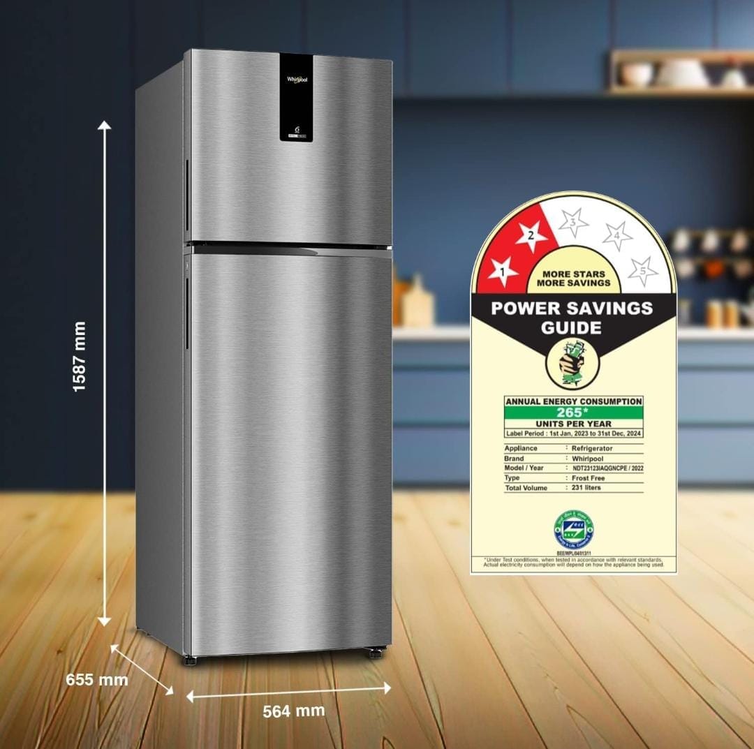 Whirlpool 265 Litres Frost Free Double Door 2 Star Refrigerator (Arctic Steel, REF INV DF278 2S ARTC STL21878) - ATC Electronics