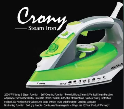 HAVELLS crony 2000 W Steam Iron  (Green) - ATC Electronics