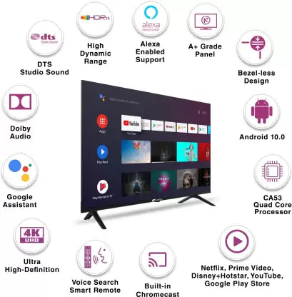 SANSUI 178 cm (70 inches) 4K Ultra HD Smart Android LED TV JSW70ASUHDFF (Ebony Black) - ATC Electronics