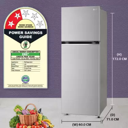LG 343 L Frost Free Double Door 2 Star Convertible Refrigerator with Smart Inverter With Multi Air Flow Cooling, Smart Connect & Deodorizer  (Shiny Steel, GL-S382SPZY) - ATC Electronics