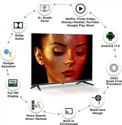 Sansui 102cm (40 inches) Full HD Certified Android LED TV JSW40ASFHD (Midnight Black) With Voice Search Smart Remote - ATC Electronics
