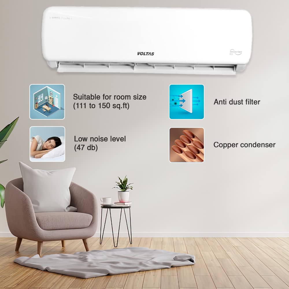 Voltas 1.5 Ton 3 Star, Inverter Split AC(Copper, 4-in-1 Adjustable Mode, Anti-dust Filter, 2023 Model, 183V Vectra Prime, White) - ATC Electronics